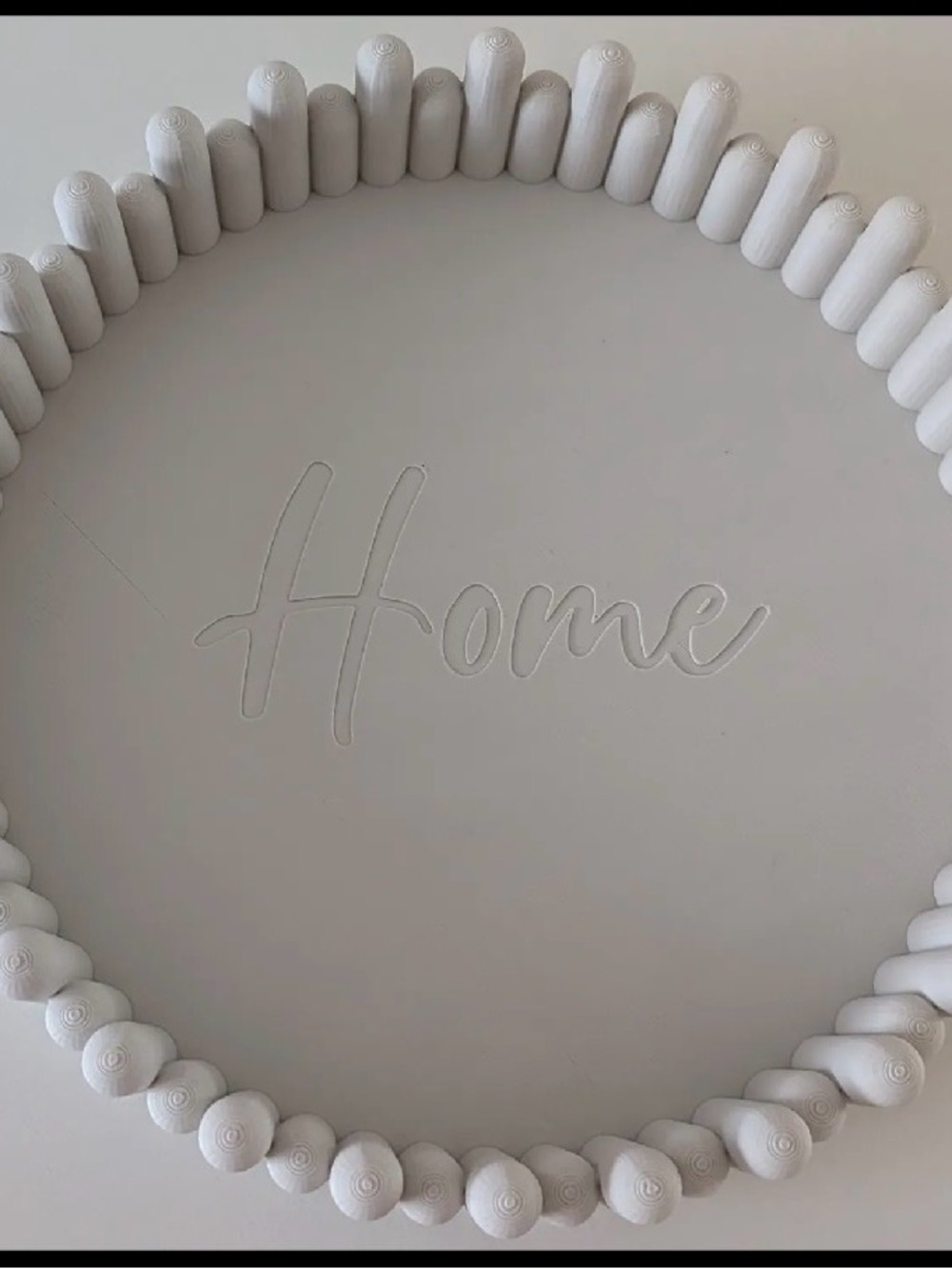 "Home" Beaded Round Wall Tray - Soft White